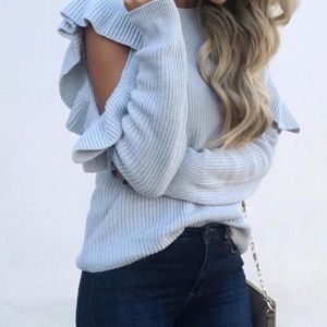 Light blue/grey ruffle detail sweater